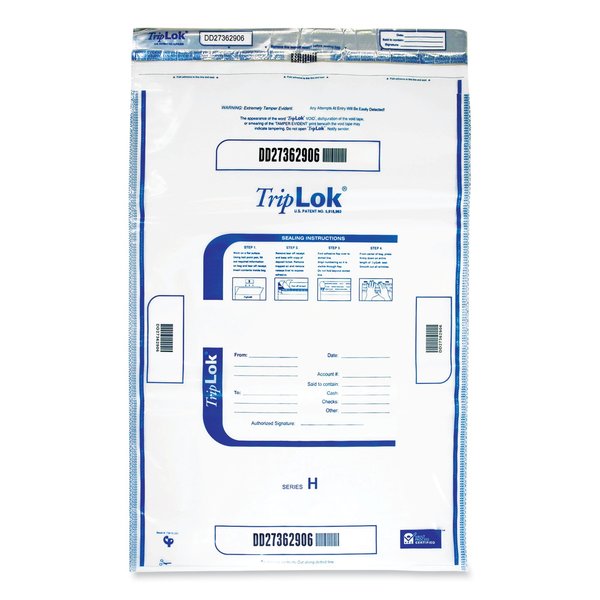 Triplok Deposit Bag, 12 x 16, 2 mil Thick, Plastic, Clear, PK100 585040